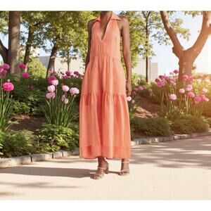 Nicholas Sleeveless Halter Dress Coral Orange 6 New